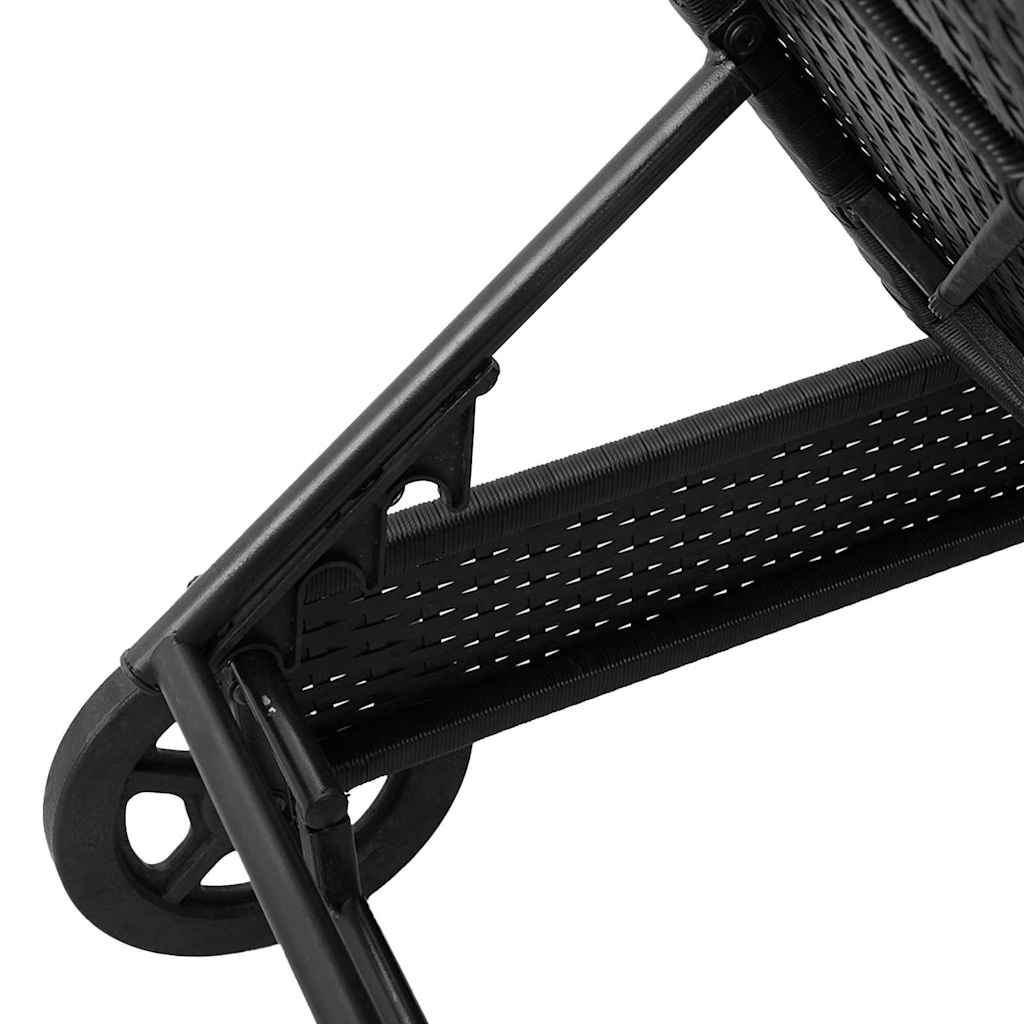 vidaXL Sonnenliege mit Rollen und Auflage Schwarz Poly Rattan