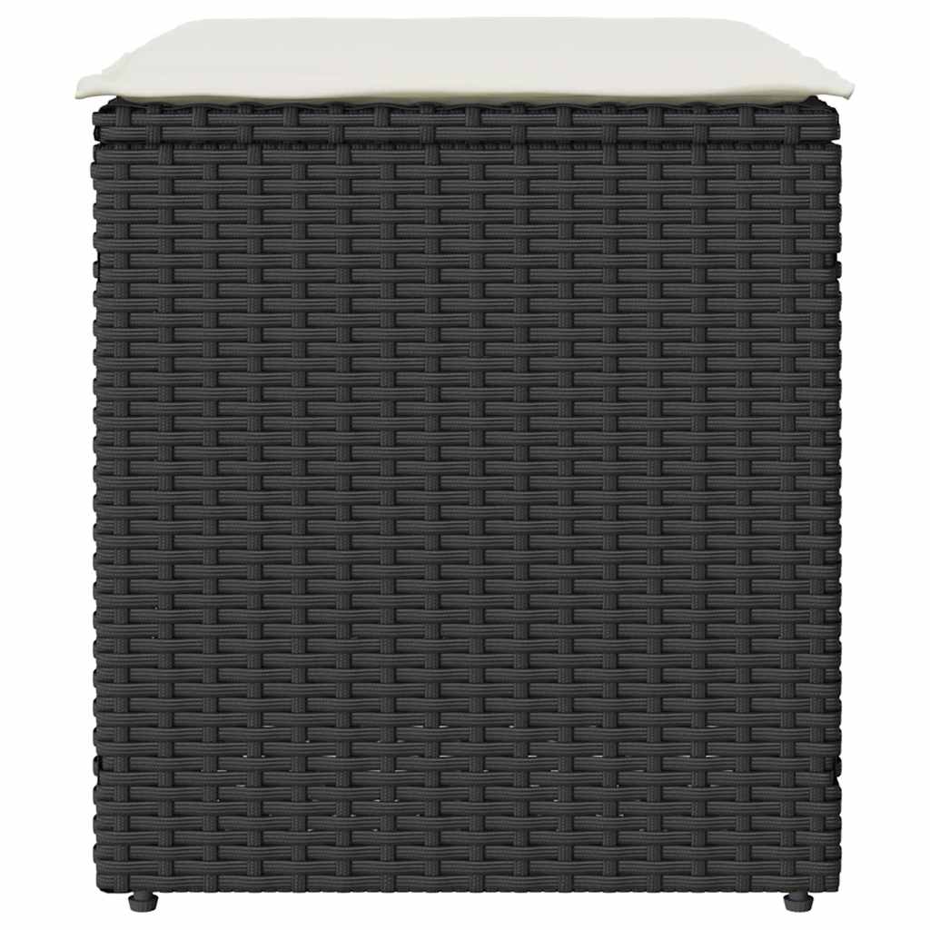vidaXL Gartenhocker mit Kissen 2 Stk. Schwarz 40x40x43 cm Poly Rattan