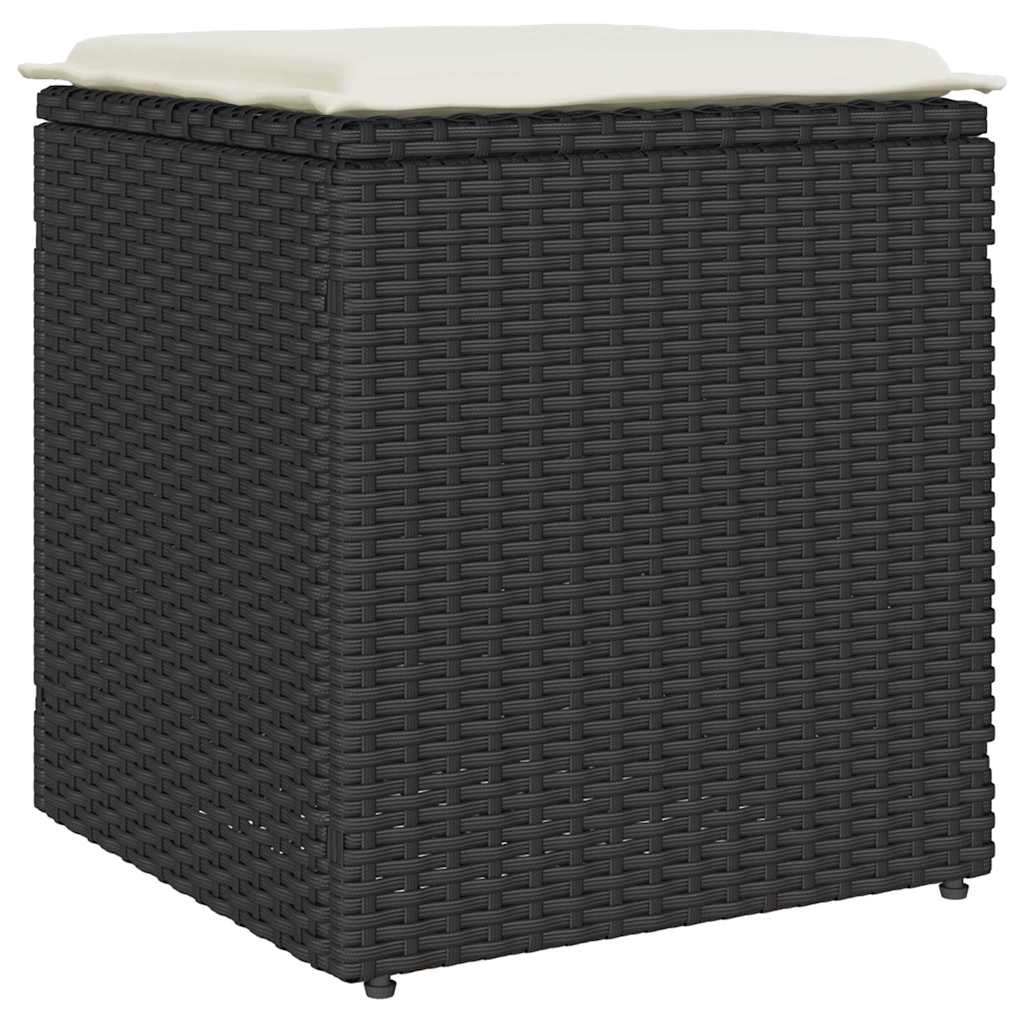 vidaXL Gartenhocker mit Kissen 2 Stk. Schwarz 40x40x43 cm Poly Rattan