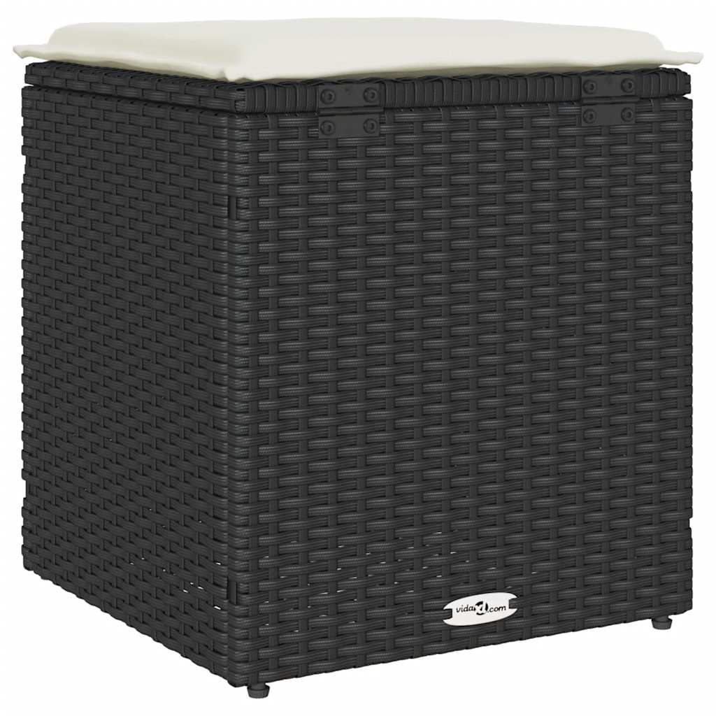 vidaXL Gartenhocker mit Kissen 2 Stk. Schwarz 40x40x43 cm Poly Rattan