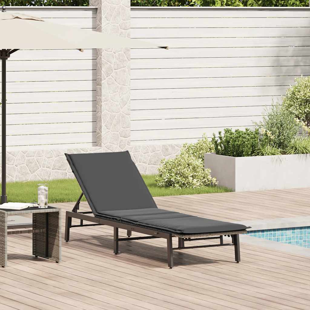 vidaXL Sonnenliege mit Auflage Schwarz Poly-Rattan