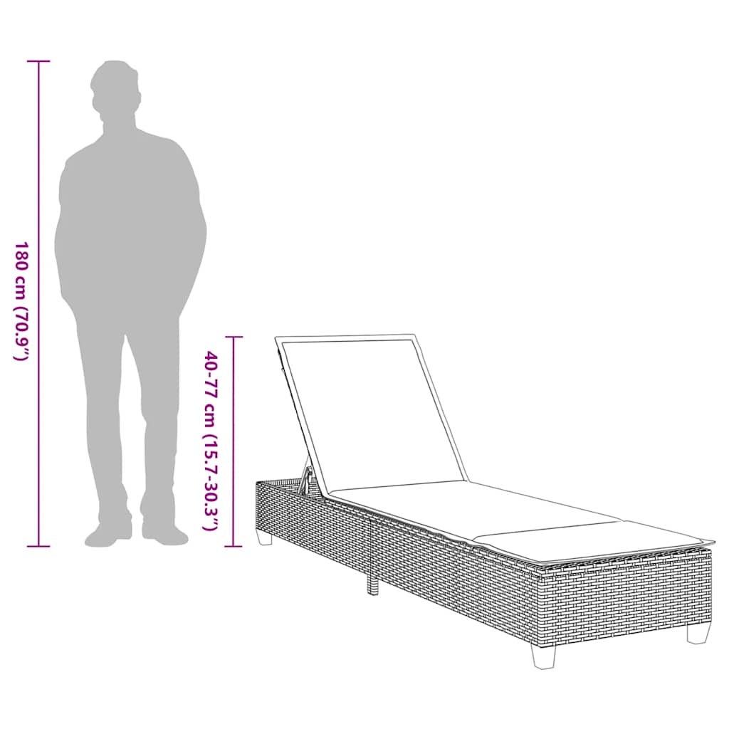 vidaXL Sonnenliege mit Auflagen Braun 55x200x25,5cm Poly Rattan
