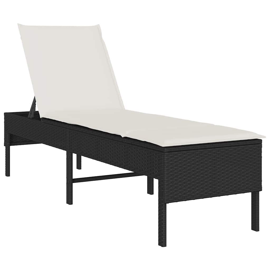 vidaXL Sonnenliege mit Auflage Schwarz 55x200x44 cm Poly Rattan