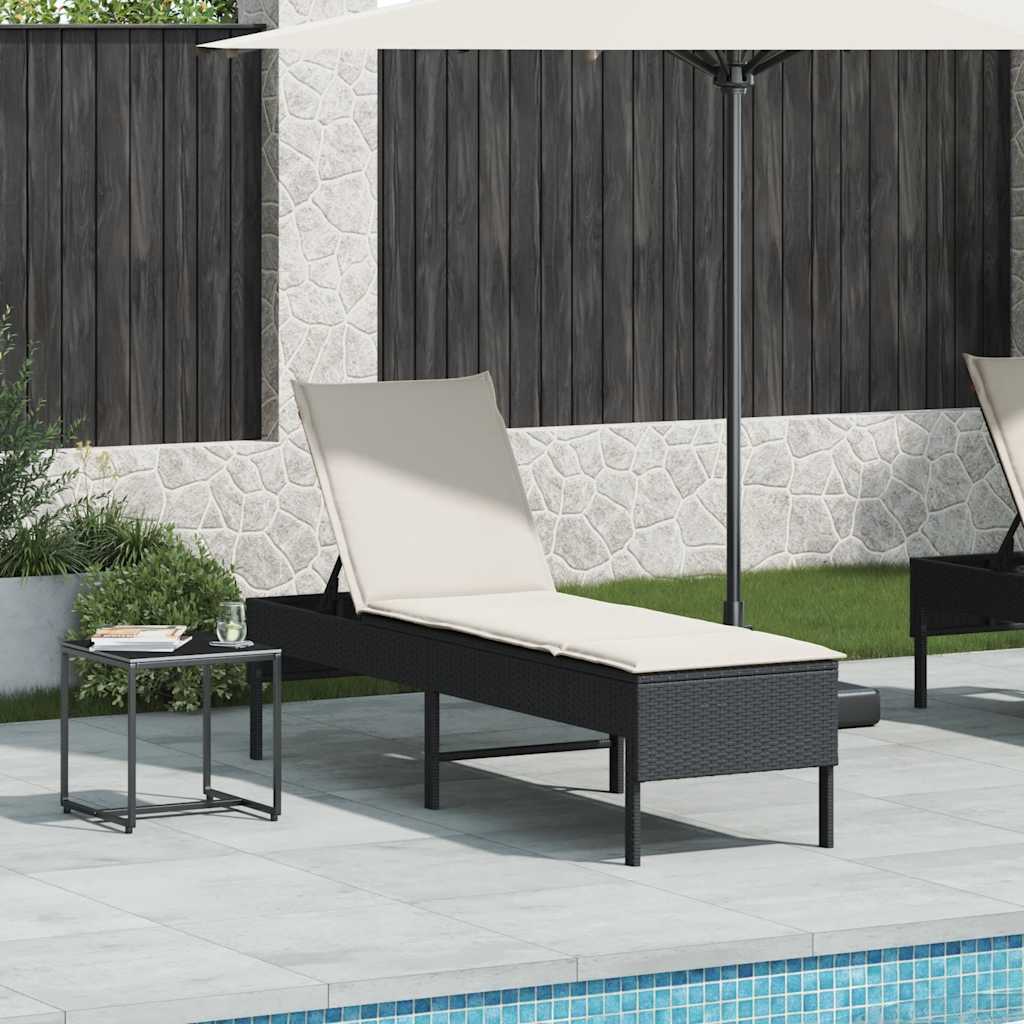 vidaXL Sonnenliege mit Auflage Schwarz 55x200x44 cm Poly Rattan
