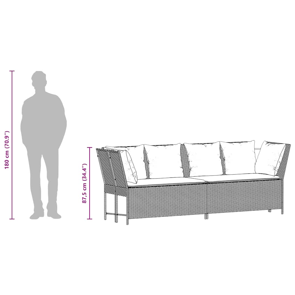 vidaXL Gartensofa mit Kissen Schwarz Poly Rattan