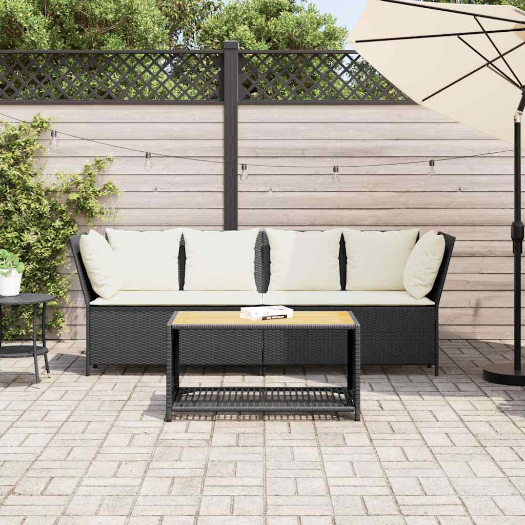 vidaXL Gartensofa mit Kissen Schwarz Poly Rattan