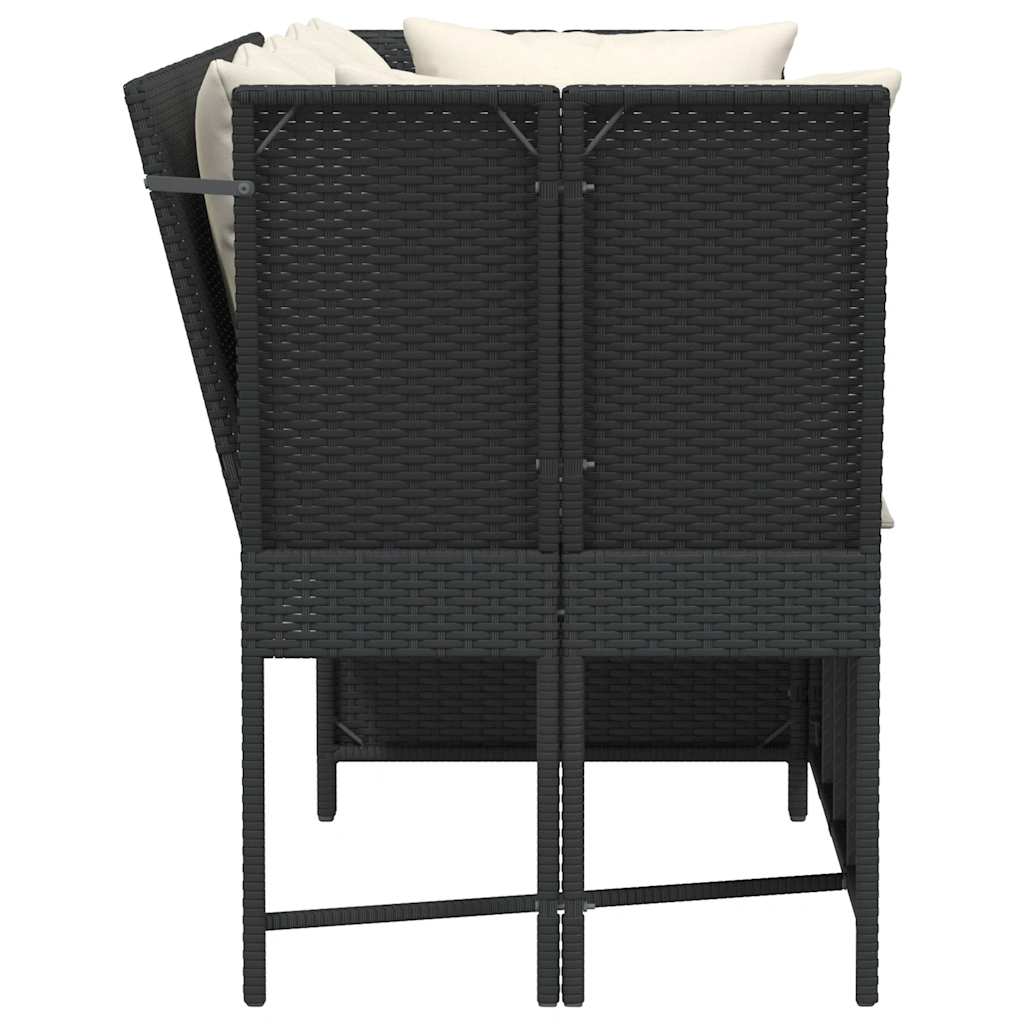 vidaXL Gartensofa mit Kissen Schwarz Poly Rattan