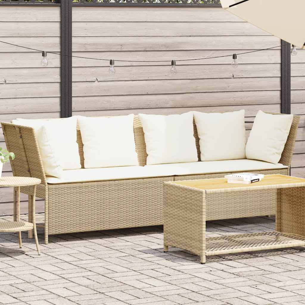 vidaXL Gartensofa mit Kissen Schwarz Poly Rattan