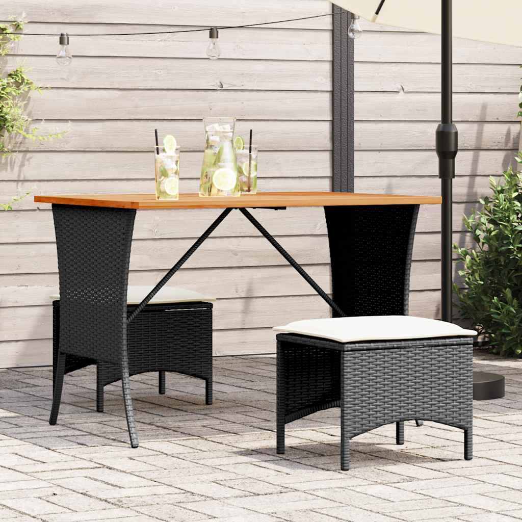vidaXL 3-tlg. Garten-Essgruppe mit Kissen Schwarz Poly Rattan