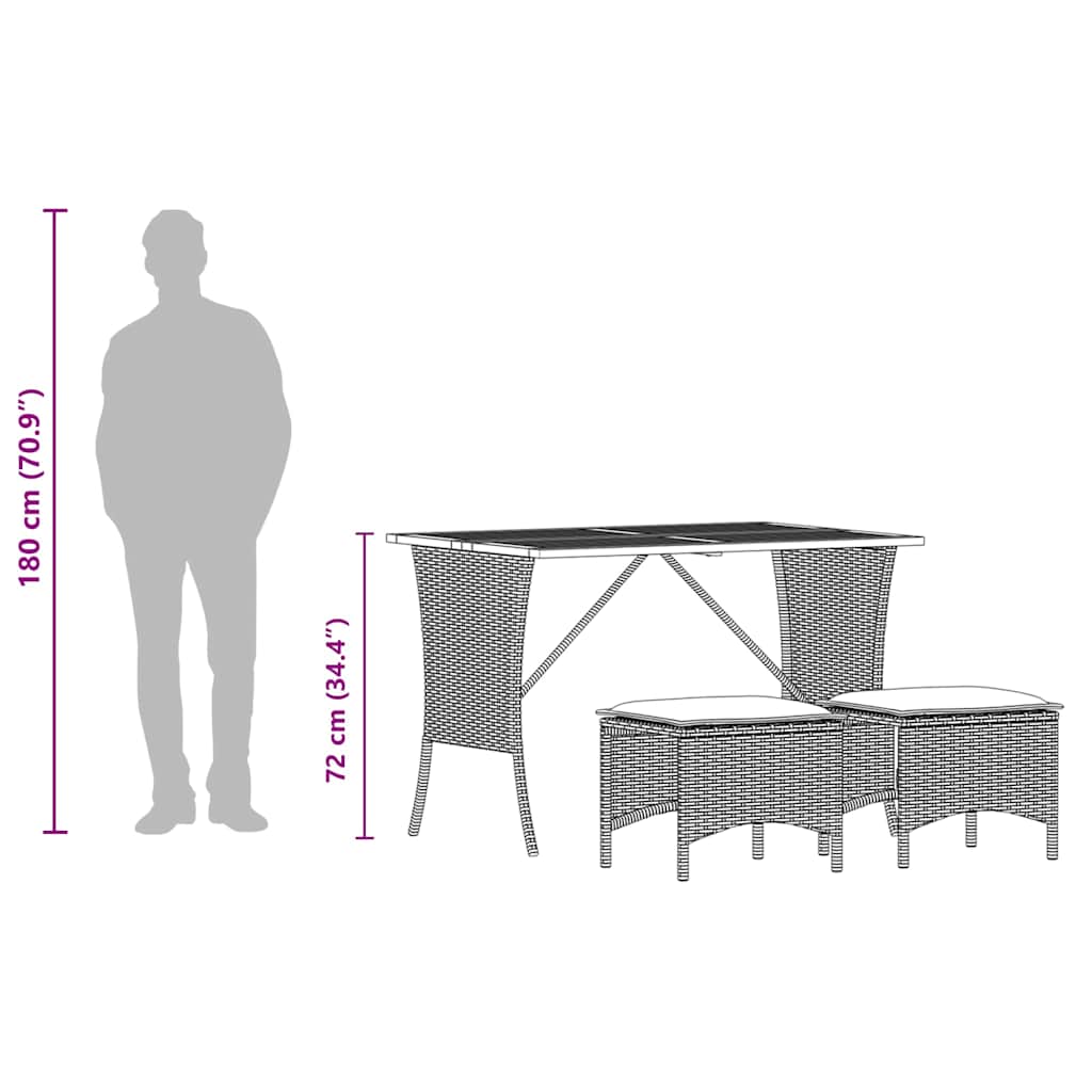 vidaXL 3-tlg. Garten-Essgruppe mit Kissen Schwarz Poly Rattan