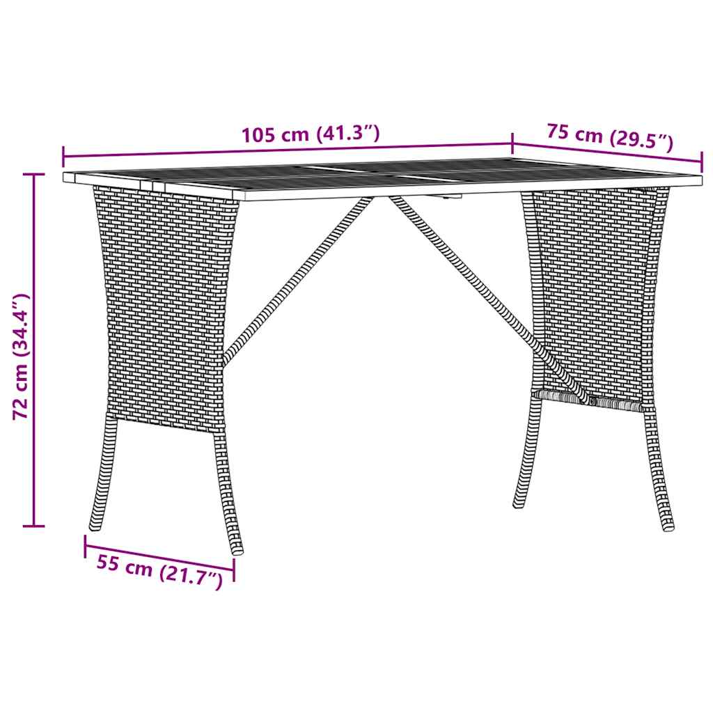 vidaXL Gartentisch mit Akazienholzplatte 105x75x72 cm Poly Rattan