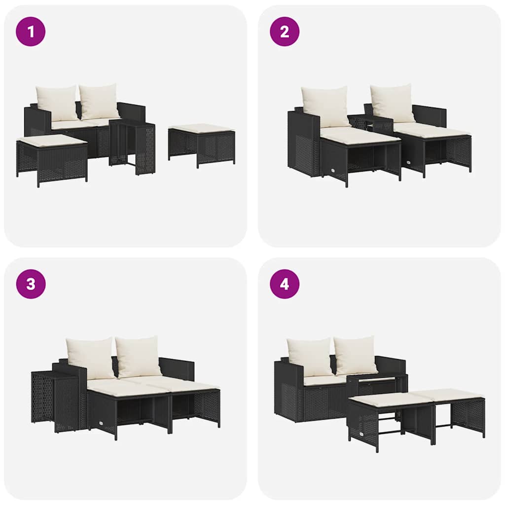 vidaXL 5-tlg. Garten-Sofagarnitur Kissen Stapelbar Schwarz Poly Rattan