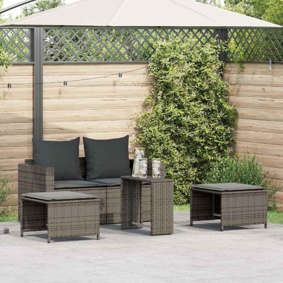 vidaXL 5-tlg. Garten-Sofagarnitur Kissen Stapelbar Schwarz Poly Rattan