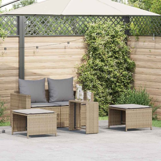 vidaXL 5-tlg. Garten-Sofagarnitur Kissen Stapelbar Schwarz Poly Rattan