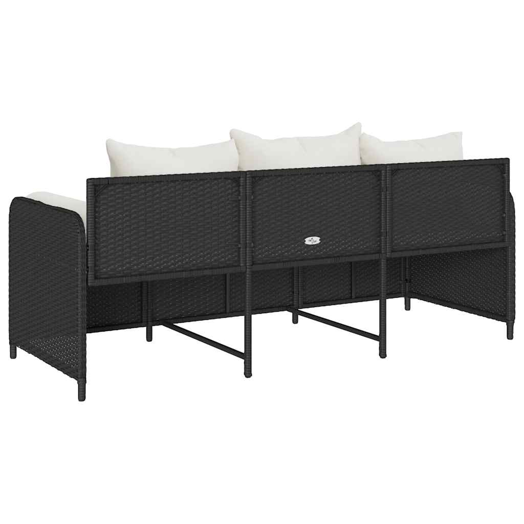 vidaXL Gartensofa mit Kissen 3-Sitzer Schwarz Poly Rattan