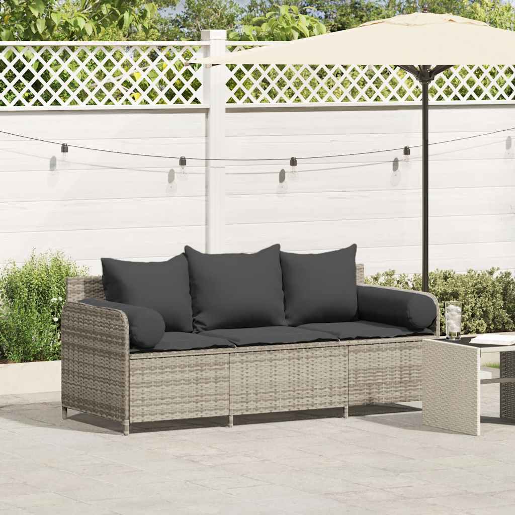 vidaXL Gartensofa mit Kissen 3-Sitzer Schwarz Poly Rattan