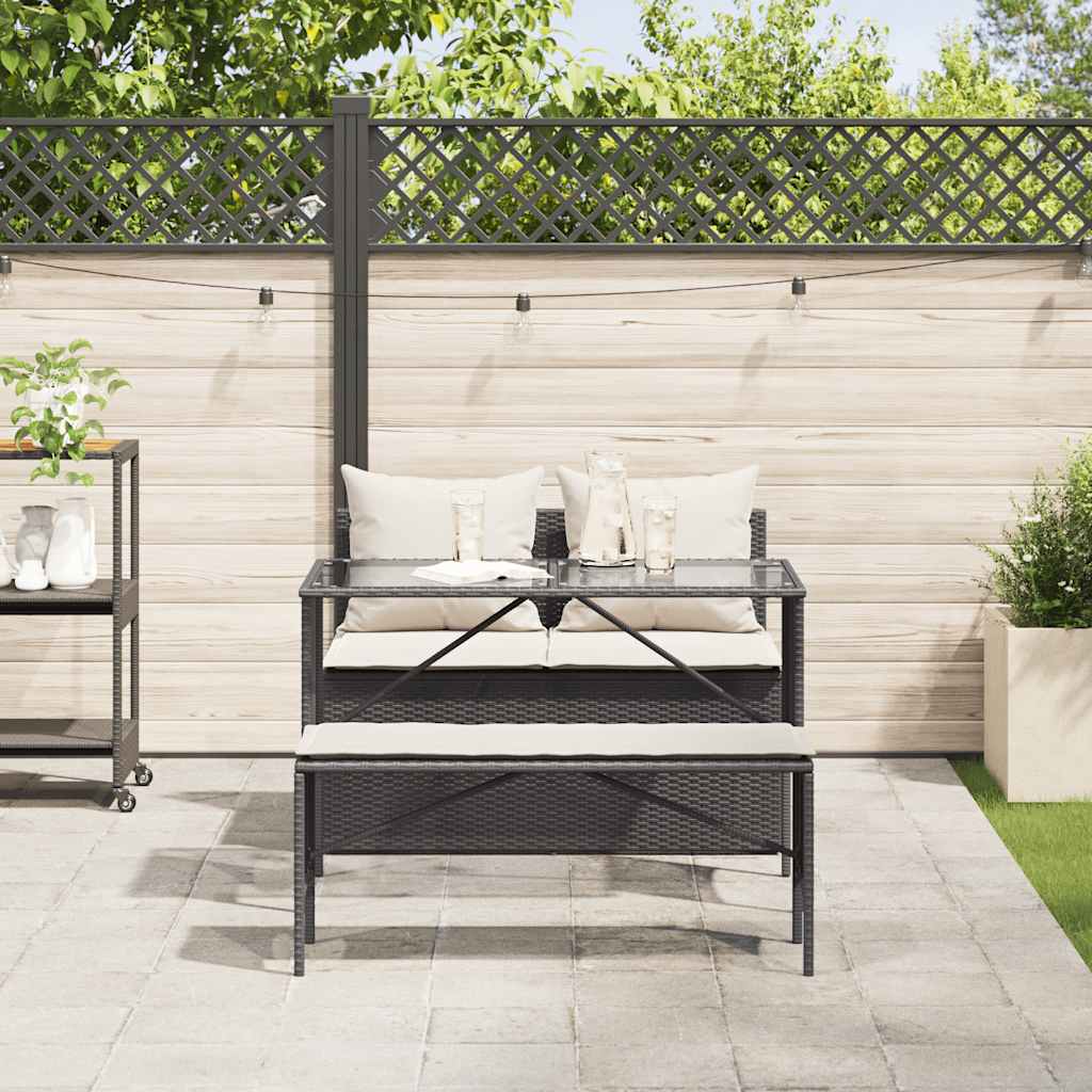 vidaXL 3-tlg. Garten-Essgruppe mit Kissen Schwarz Poly Rattan