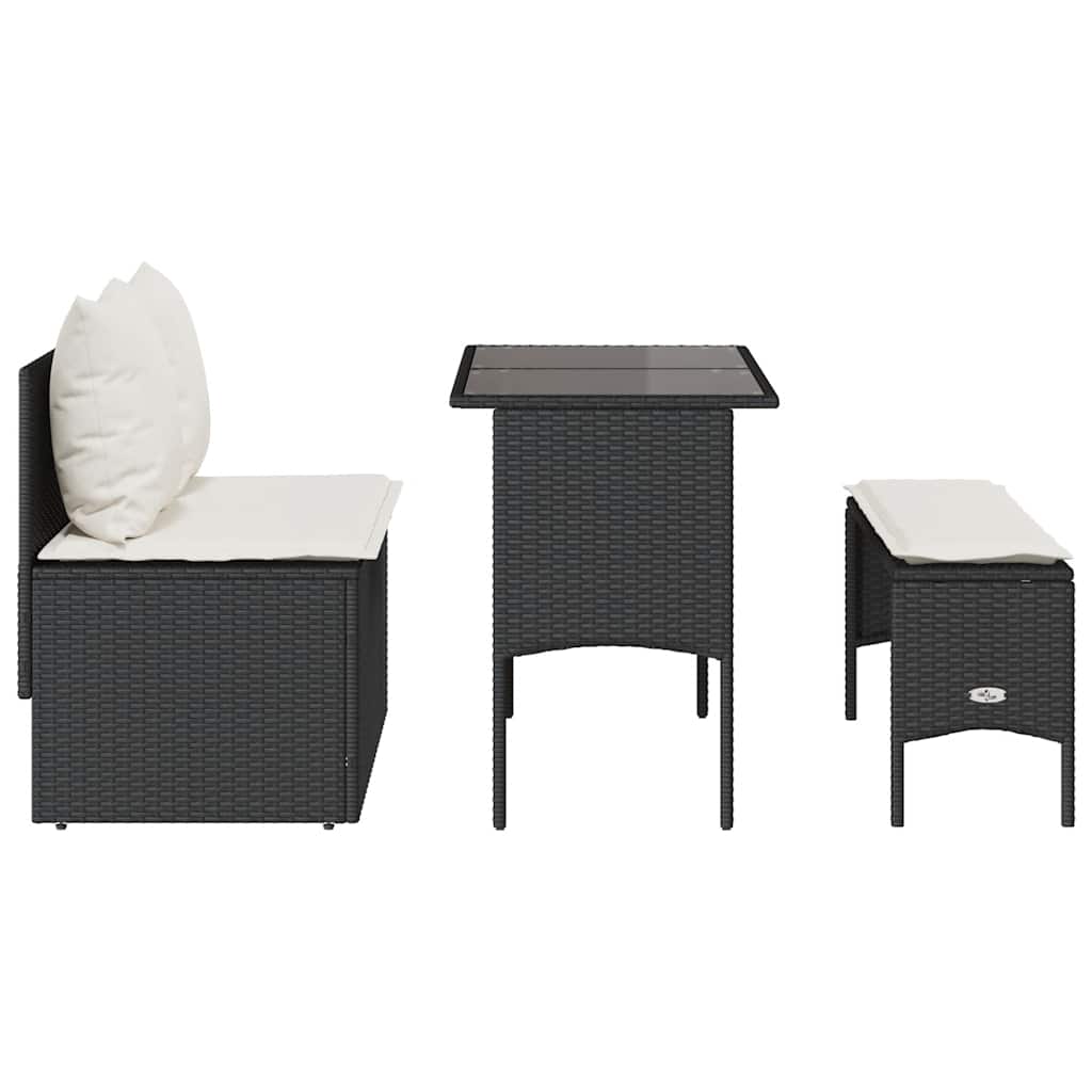 vidaXL 3-tlg. Garten-Essgruppe mit Kissen Schwarz Poly Rattan