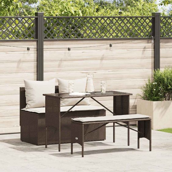 vidaXL 3-tlg. Garten-Essgruppe mit Kissen Schwarz Poly Rattan