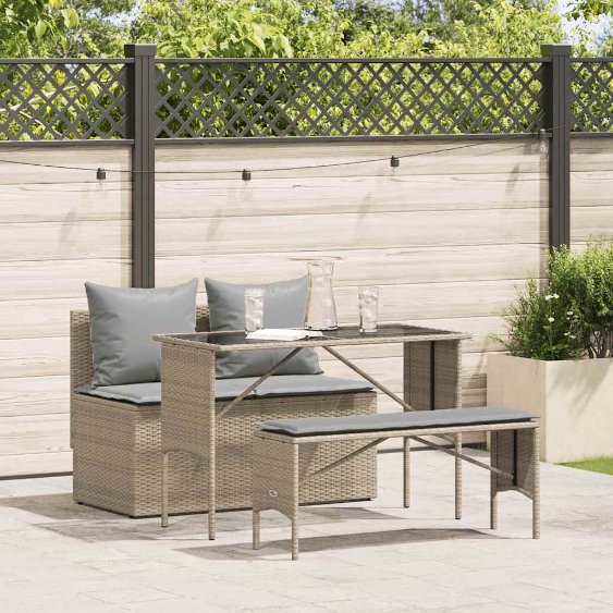 vidaXL 3-tlg. Garten-Essgruppe mit Kissen Schwarz Poly Rattan