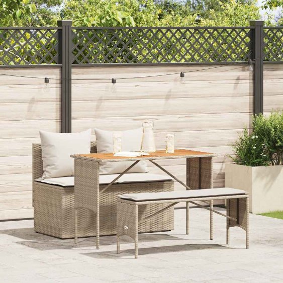 vidaXL 3-tlg. Garten-Essgruppe mit Kissen Schwarz Poly Rattan
