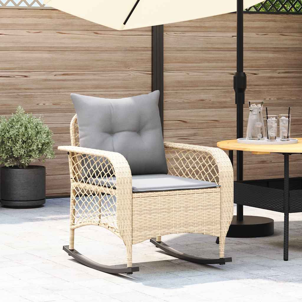vidaXL Garten-Schaukelstuhl mit Kissen Schwarz Poly Rattan