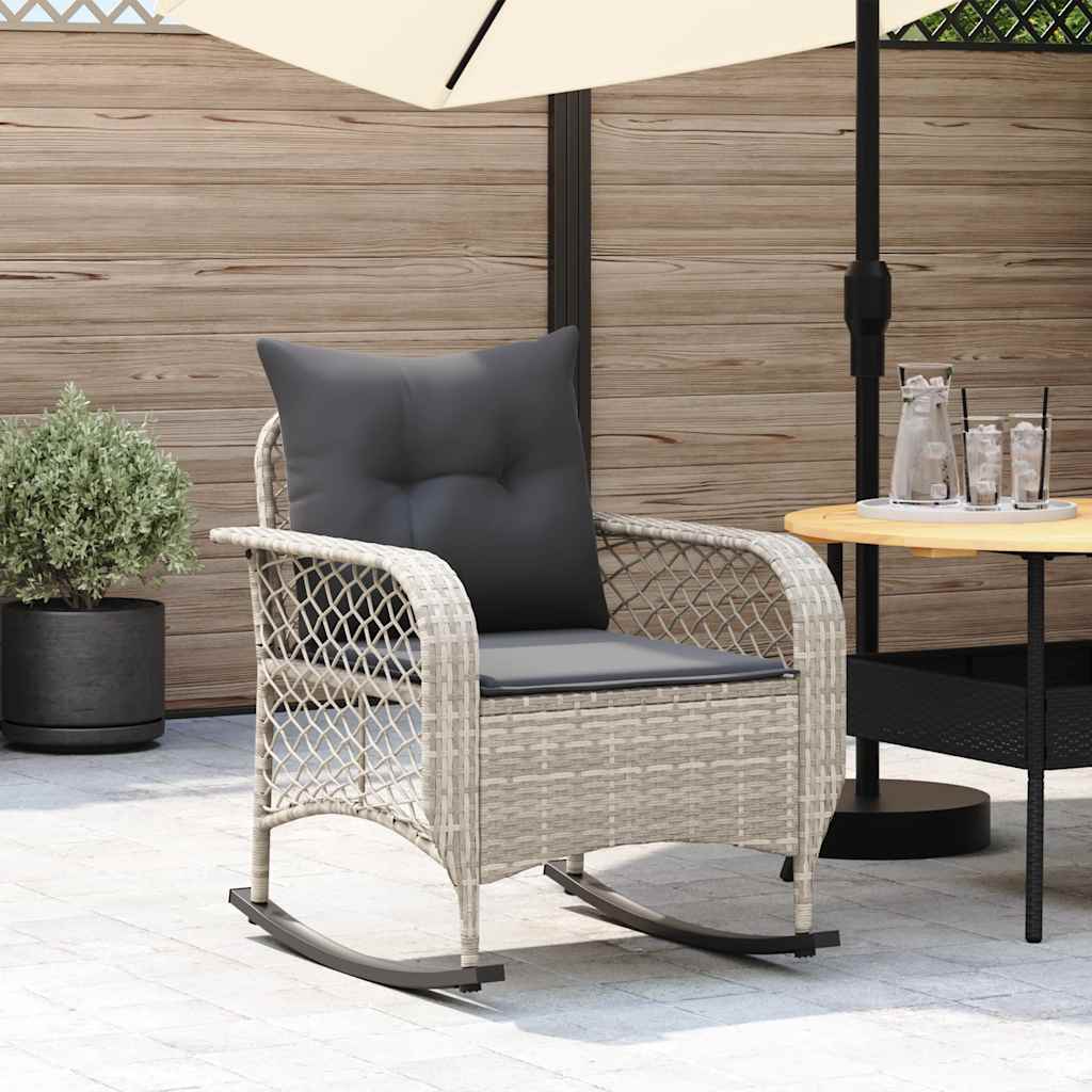vidaXL Garten-Schaukelstuhl mit Kissen Schwarz Poly Rattan