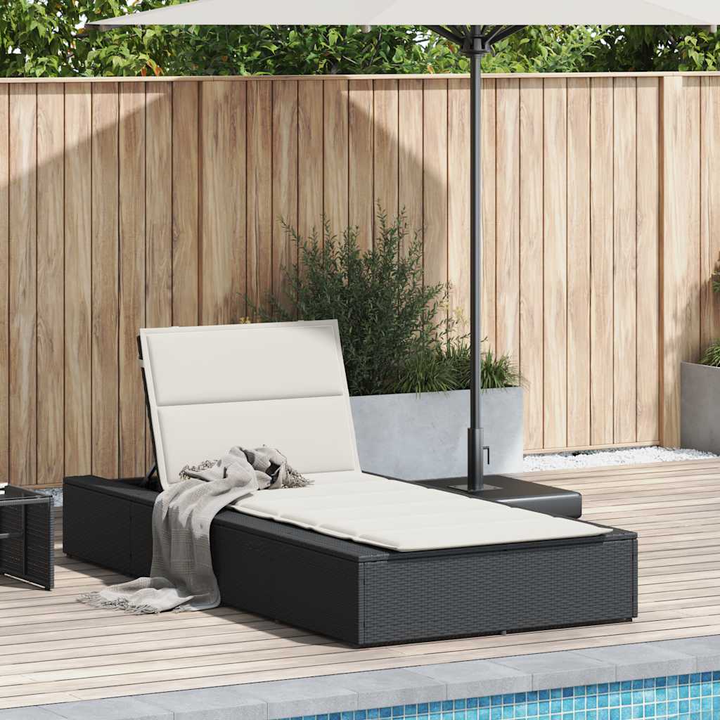 vidaXL Sonnenliege mit schwebender Auflage Schwarz Poly Rattan