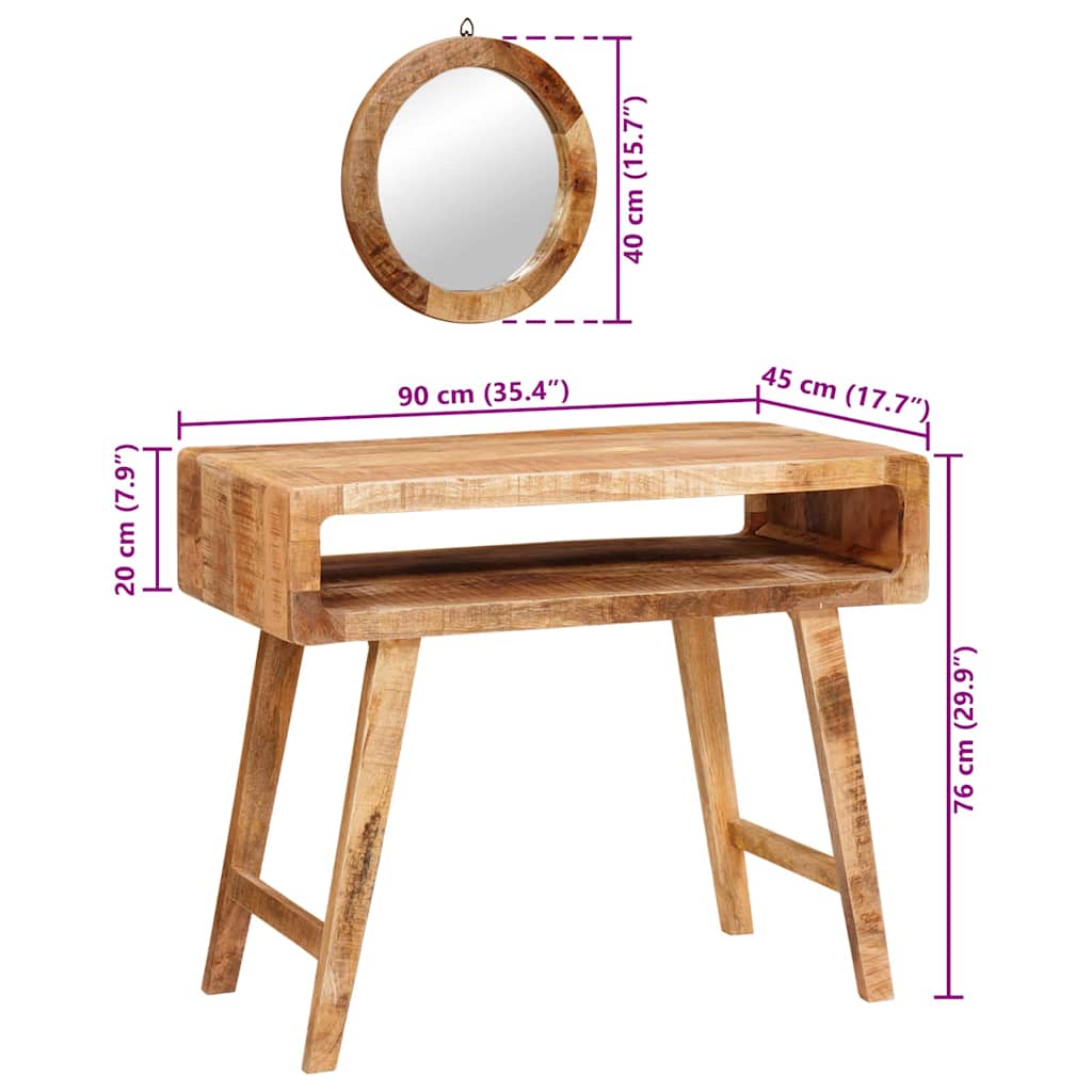 vidaXL Schminktisch mit Spiegel Braun 90 x 76 x 45 cm Massivholz Mango