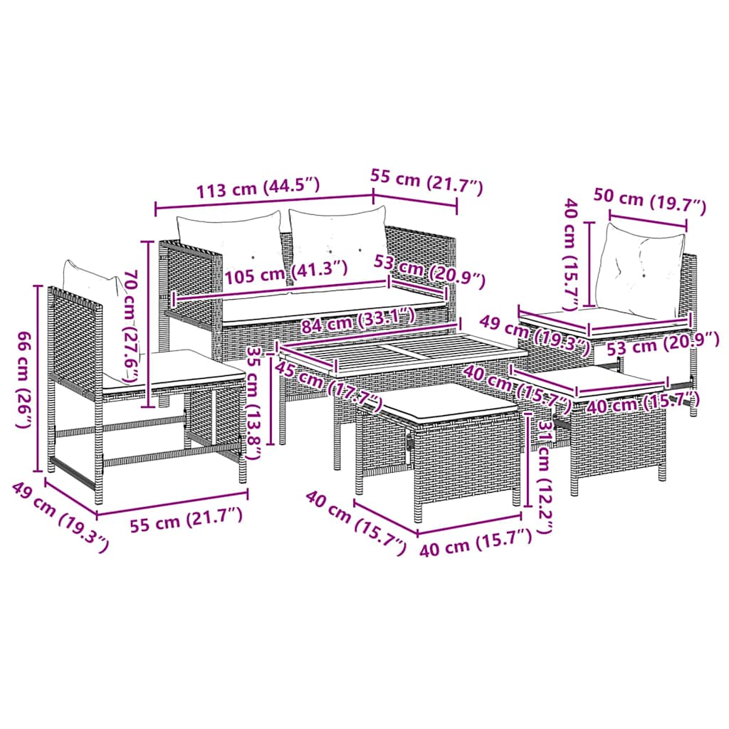vidaXL Gartensofa-set mit Kissen 6 pcs Schwarz und Creme Poly-Rattan