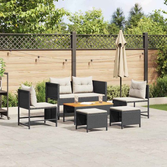 vidaXL Gartensofa-set mit Kissen 6 pcs Schwarz und Creme Poly-Rattan