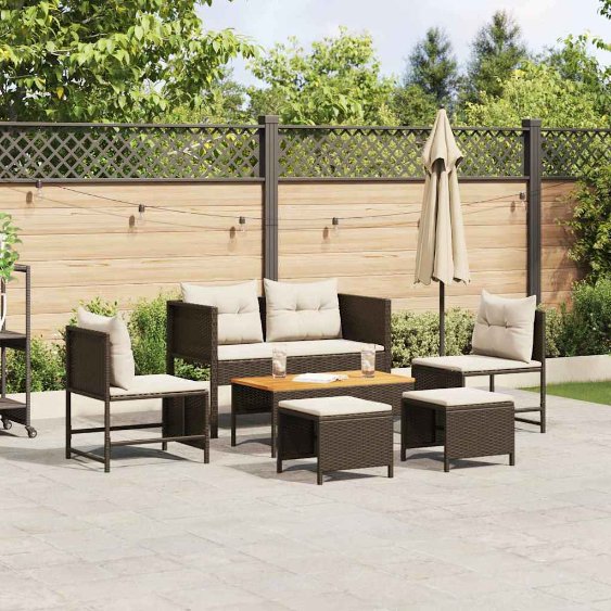 vidaXL Gartensofa-set mit Kissen 6 pcs Schwarz und Creme Poly-Rattan