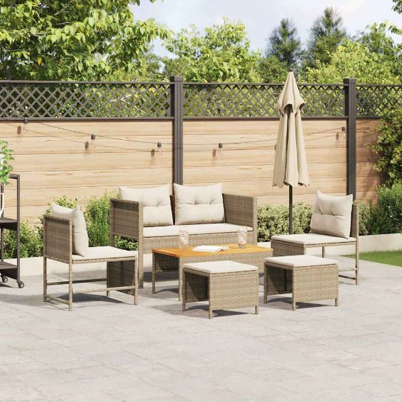 vidaXL Gartensofa-set mit Kissen 6 pcs Schwarz und Creme Poly-Rattan