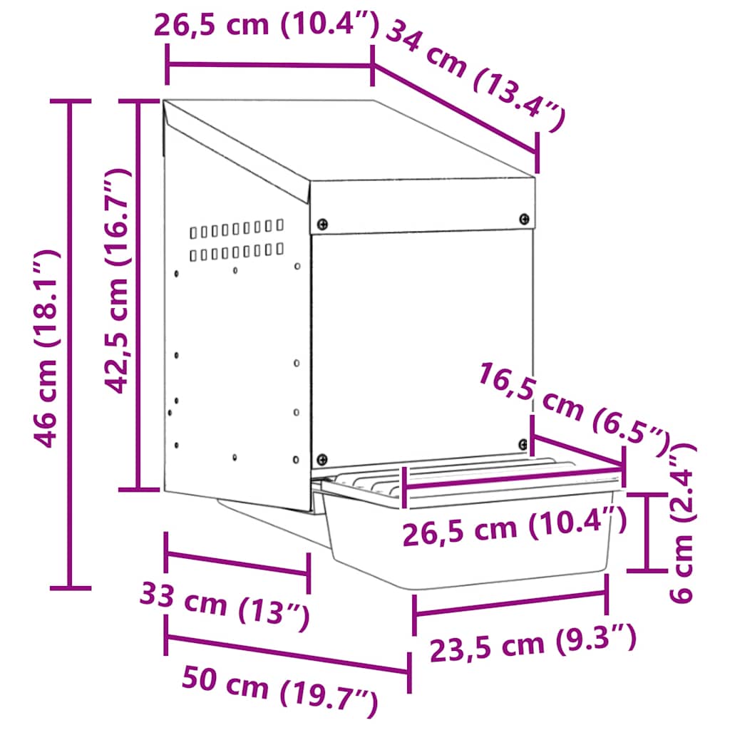 vidaXL Hühner-Nistkasten 1 Fach Wandmontage Verzinkter Stahl