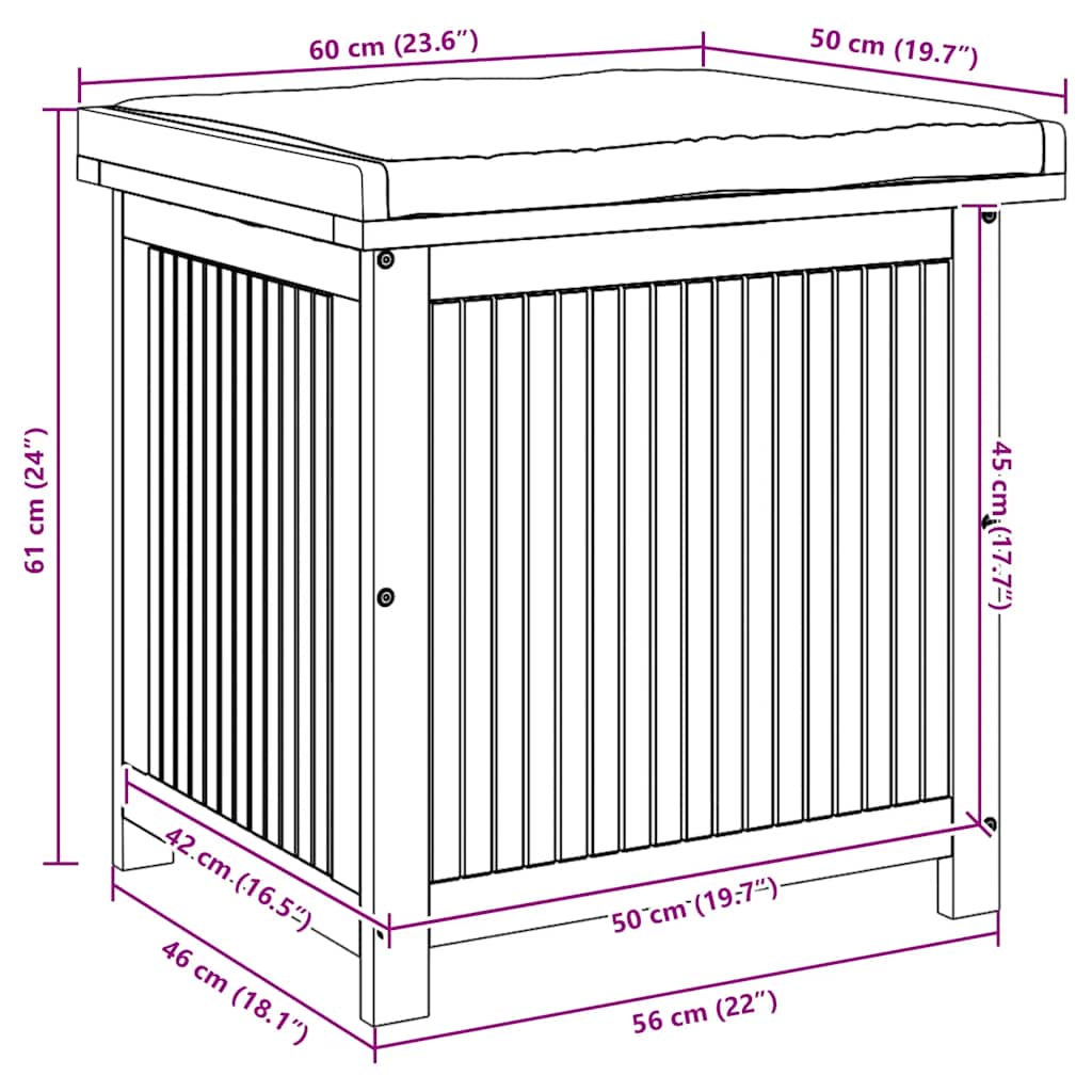 vidaXL Outdoor-Kissenbox 60x50x61 cm Massivholz Akazie
