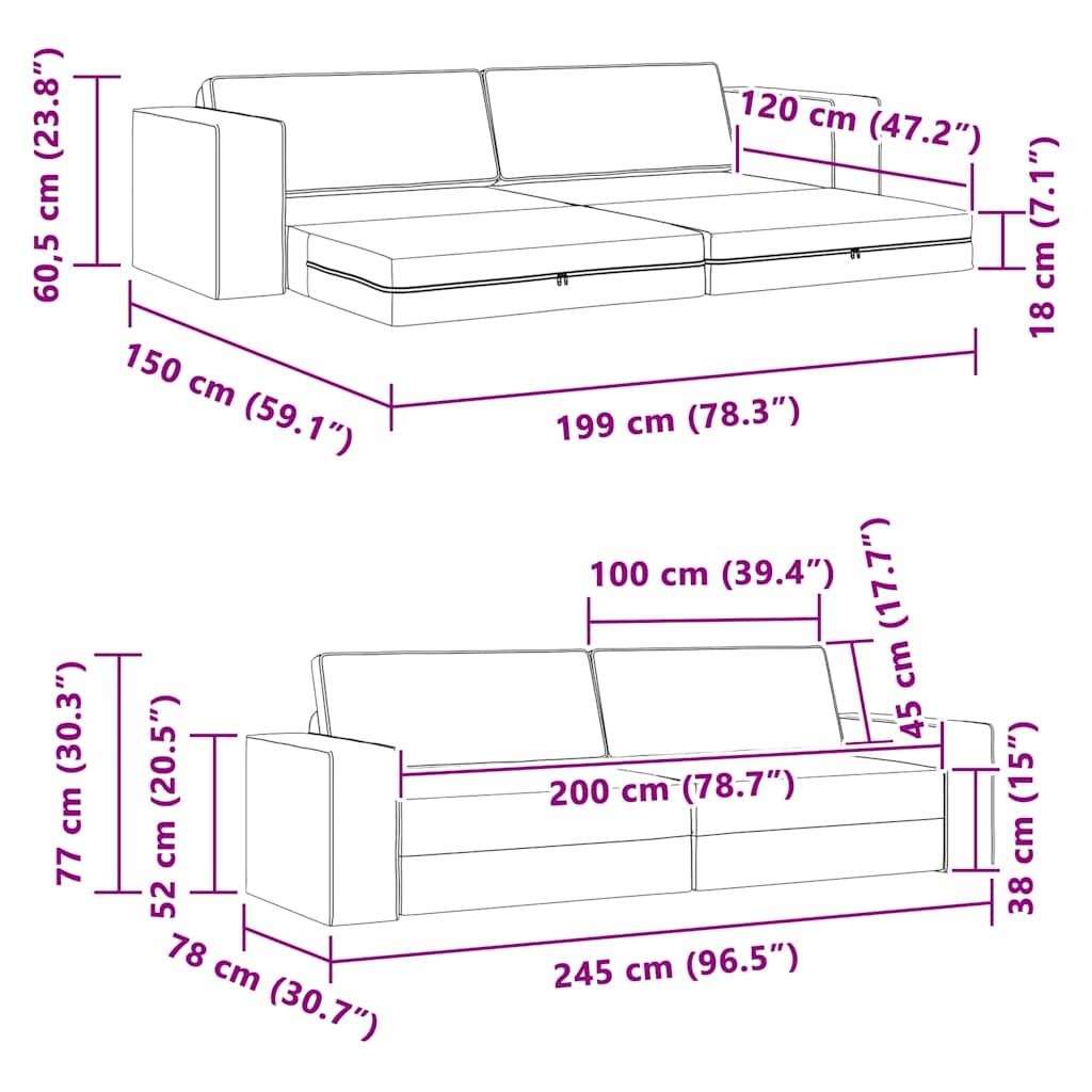 vidaXL Schlafsofa Hellgrau 245 x 78 x 77 cm Stoff
