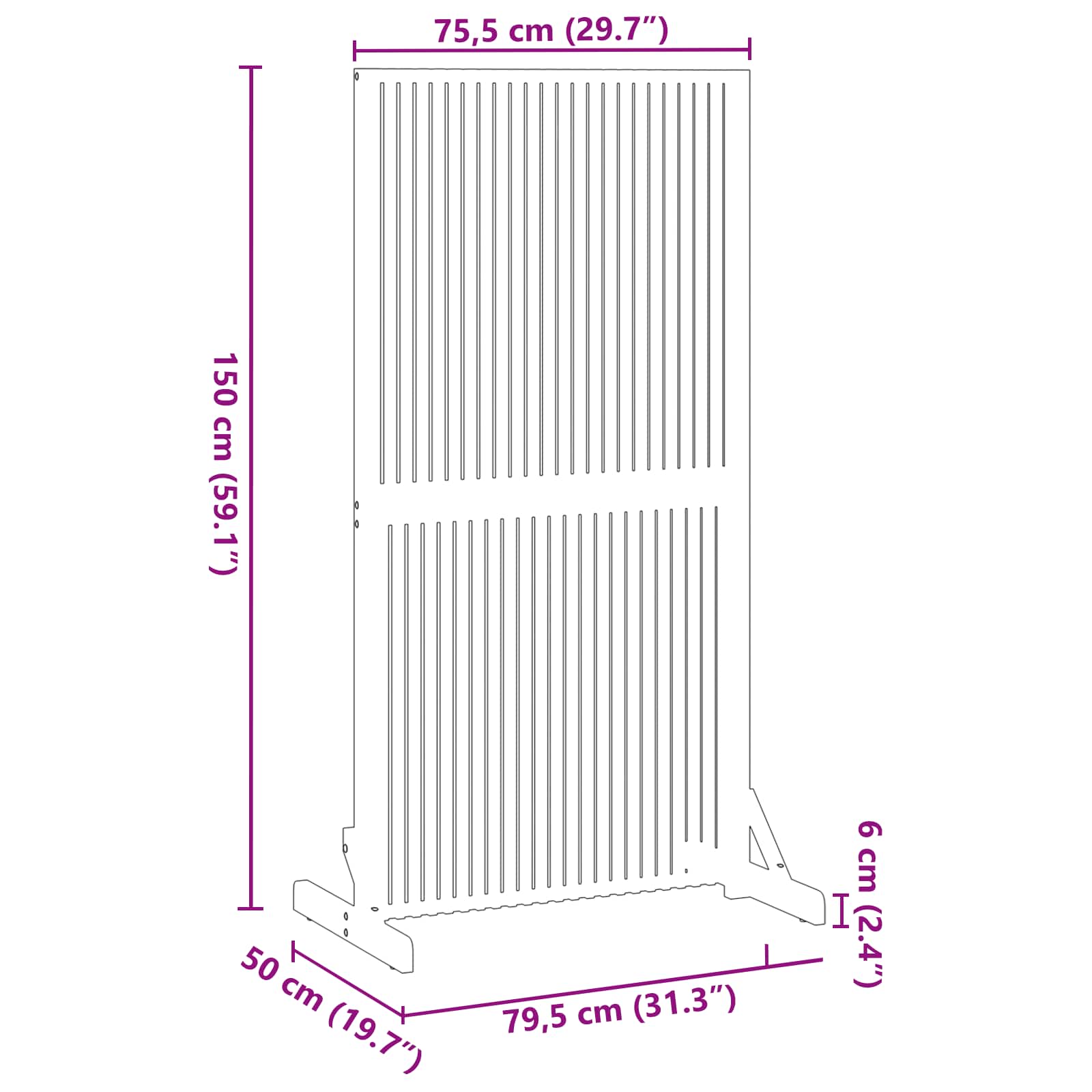 vidaXL Sichtschutz Braun 79.5 x 50 x 150 cm Massivholz Akazie
