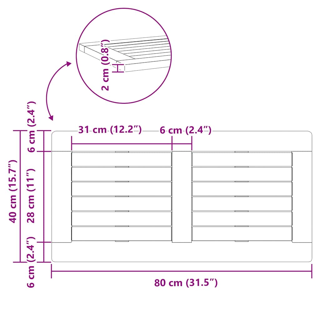 vidaXL Tischplatte Braun 80 x 40 x 2 cm Massivholz Akazie