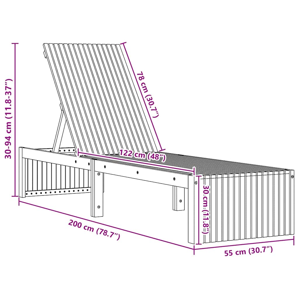 vidaXL Sonnenliege Braun 55 x 200 x 94cm Massivholz Akazie