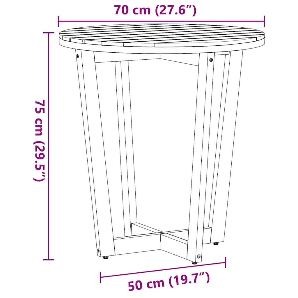 vidaXL Garten-Beistelltisch Rund Ø70x75 cm Massivholz Akazie