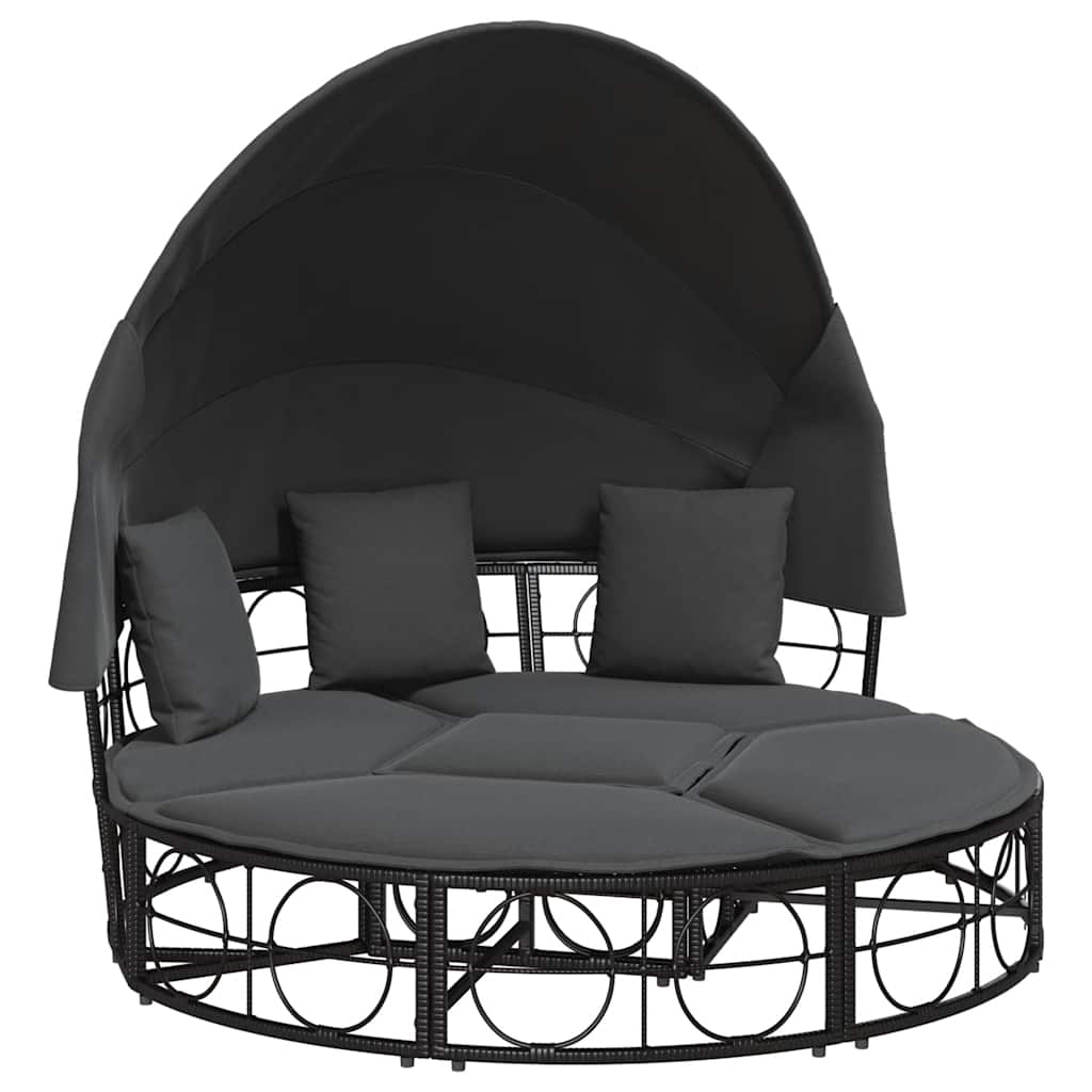 vidaXL Outdoor-Loungebett mit Dach und Kissen Schwarz Poly Rattan