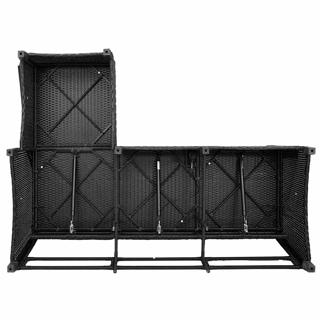 vidaXL Gartensofa mit Liegefunktion Kissen L-Form Schwarz Poly Rattan