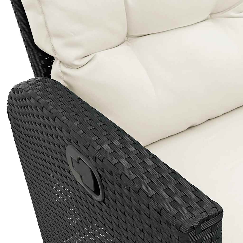 vidaXL Gartensofa mit Liegefunktion Kissen L-Form Schwarz Poly Rattan
