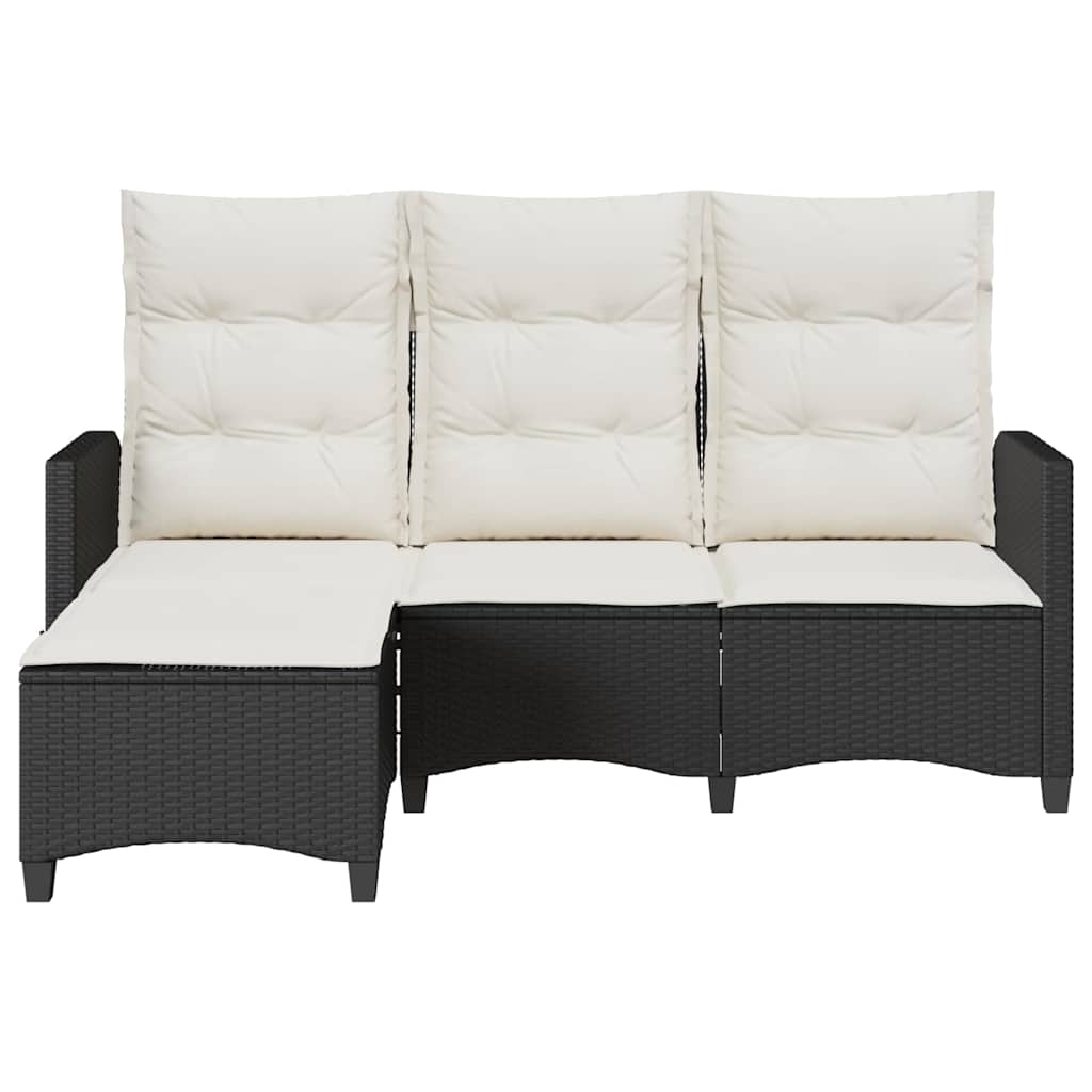 vidaXL Gartensofa mit Liegefunktion Kissen L-Form Schwarz Poly Rattan