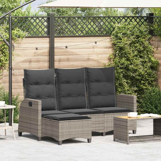 vidaXL Gartensofa mit Liegefunktion Kissen L-Form Schwarz Poly Rattan