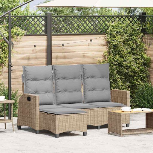 vidaXL Gartensofa mit Liegefunktion Kissen L-Form Schwarz Poly Rattan