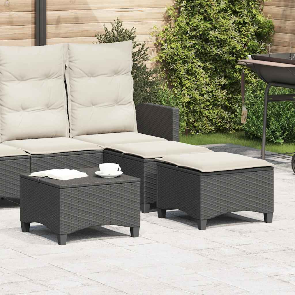 vidaXL Gartenhocker mit Kissen 2 Stk. Schwarz 55x55x36 cm Poly Rattan