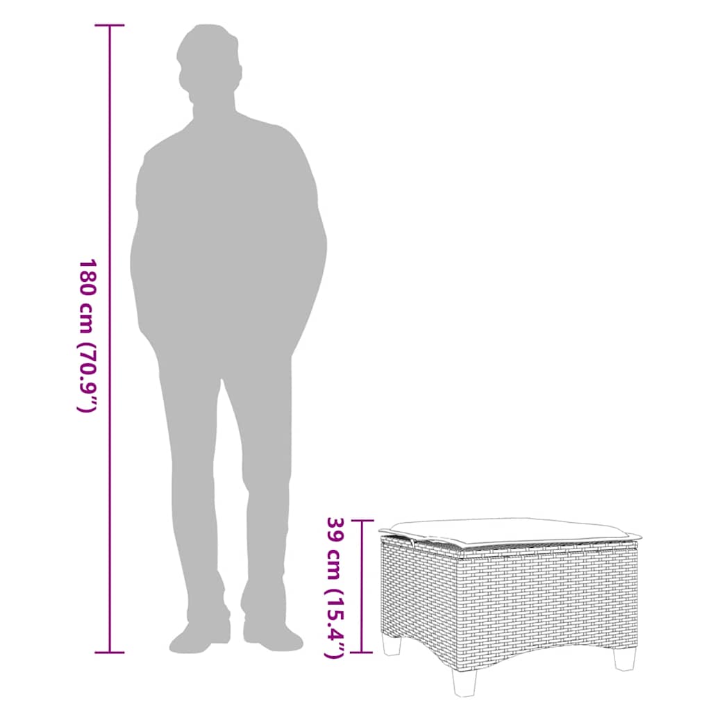 vidaXL Gartenhocker mit Kissen 2 Stk. Schwarz 55x55x36 cm Poly Rattan