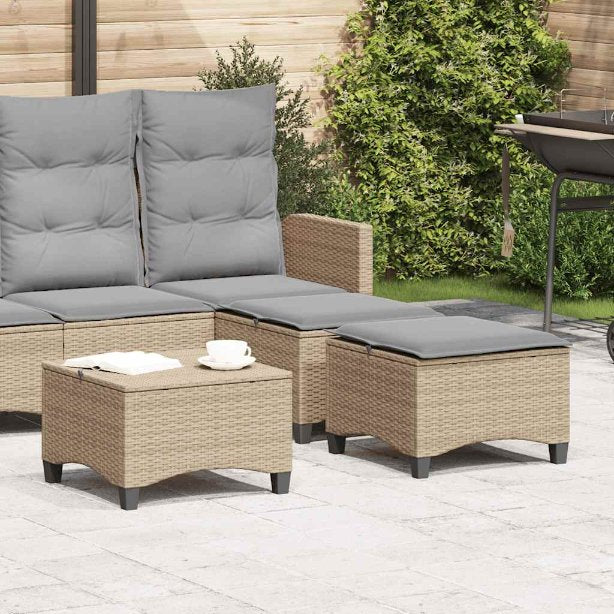 vidaXL Gartenhocker mit Kissen 2 Stk. Schwarz 55x55x36 cm Poly Rattan