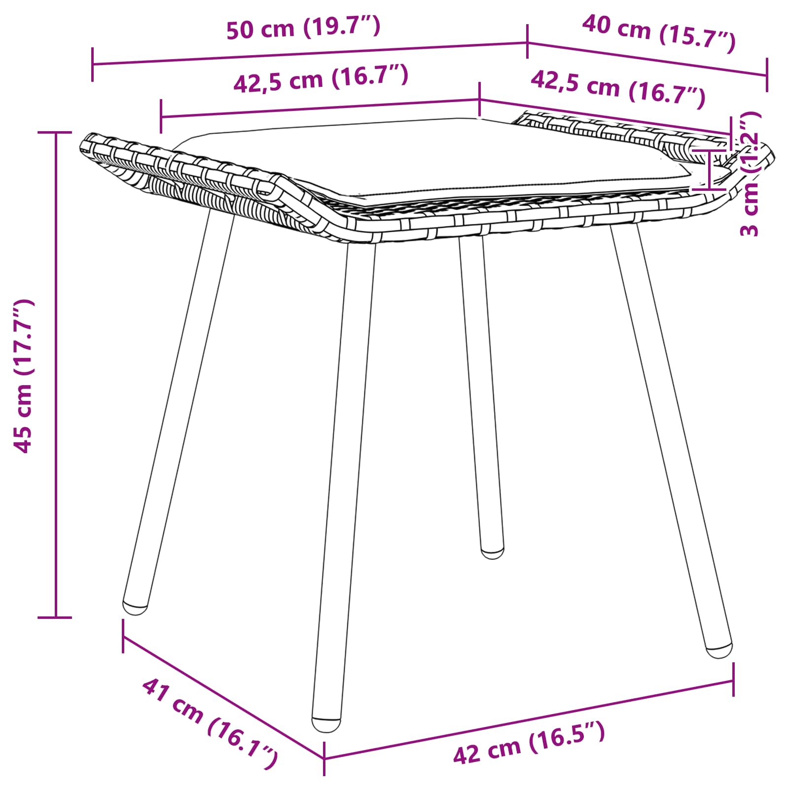 vidaXL Gartenhocker mit Kissen 2 pcs Braun 50 x 40 x 45cm Polyester